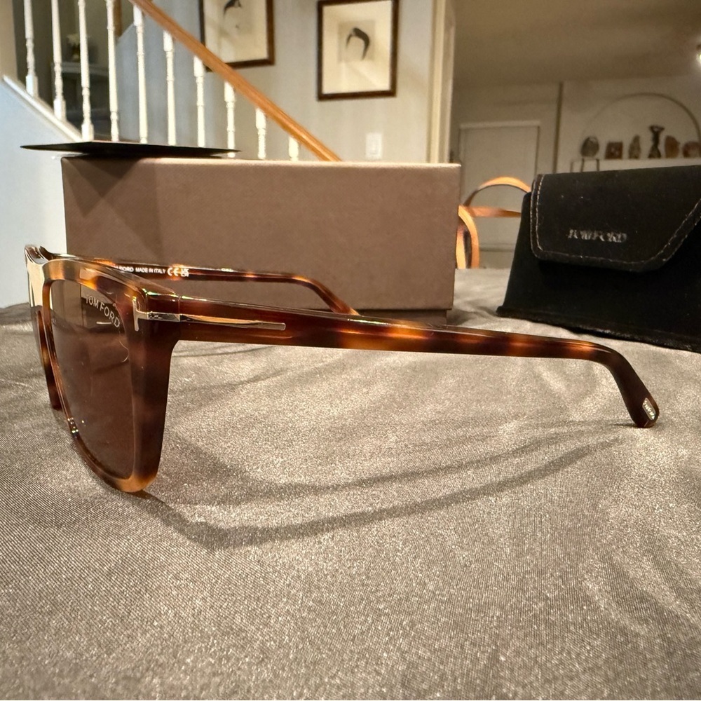 Tom Ford ASLAN FT1175 53E Blonde Havana/Brown Square Sunglasses - Picture 10 of 16